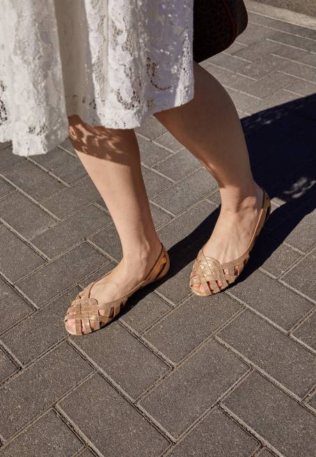 deri peeptoe bale pompaları altın Anna Field F2022131 kadınlar