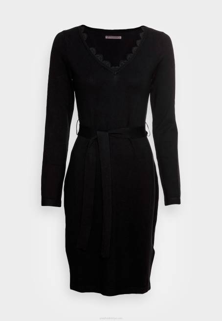 dantel ekleme v yaka gevşek elbise jumper elbise siyah Anna Field F202227 kadınlar