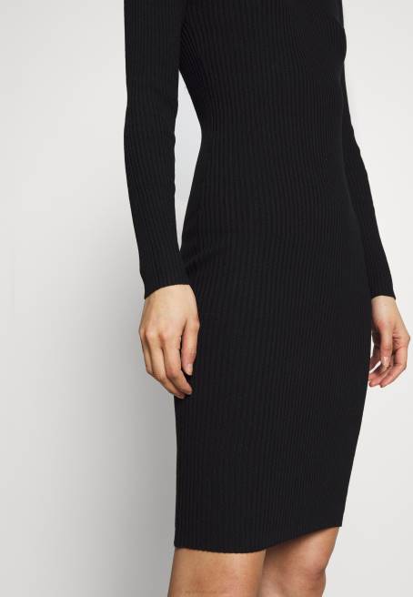 mürettebat ausschnitt bodycon ripp mini strickkleid shift elbise siyah Anna Field F202204 kadınlar