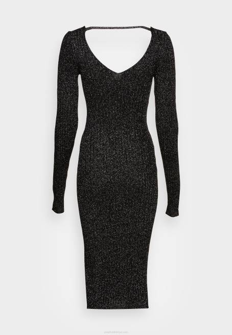 simli v-ausschnitt midi strickkleid shift elbise siyah Anna Field F202197 kadınlar