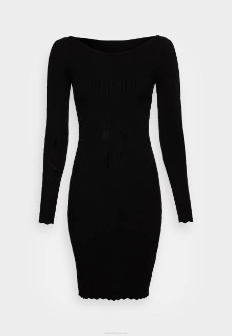 tekne ausschnitt mini strickkleid mit geschweiften rndern jumper elbise siyah Anna Field F202230 kadınlar