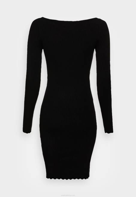 tekne ausschnitt mini strickkleid mit geschweiften rndern jumper elbise siyah Anna Field F202230 kadınlar
