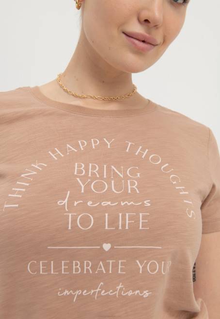 hayallerinizi hayata geçirin kahverengi baskılı t-shirt Anna Field F202321 kadınlar
