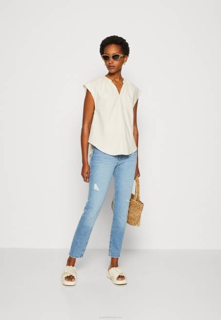 keten karışımlı gömlek desenli t-shirt bej Anna Field F202336 kadınlar