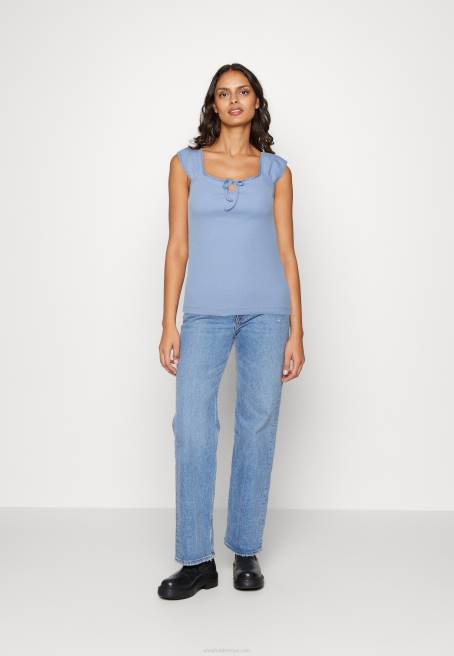 t-shirt açık mavi yazdır Anna Field F202278 kadınlar